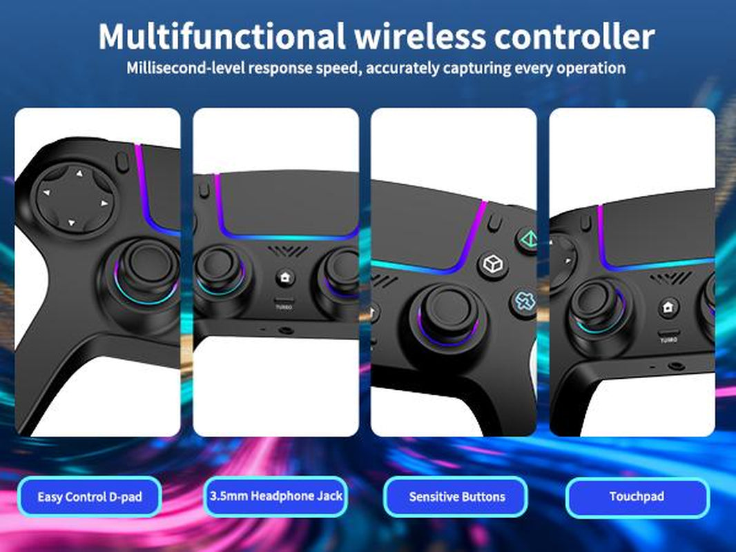 JORREP Wireless Controller for PS5 with RGB LED,TURBO, Dual Vibration, 6 Axis Gyro Sensor, Touchpad, Ergonomic for Playstation 5 Controller, Compatible with Playstation 5/Pc/Mac/Ios/Android/Steam